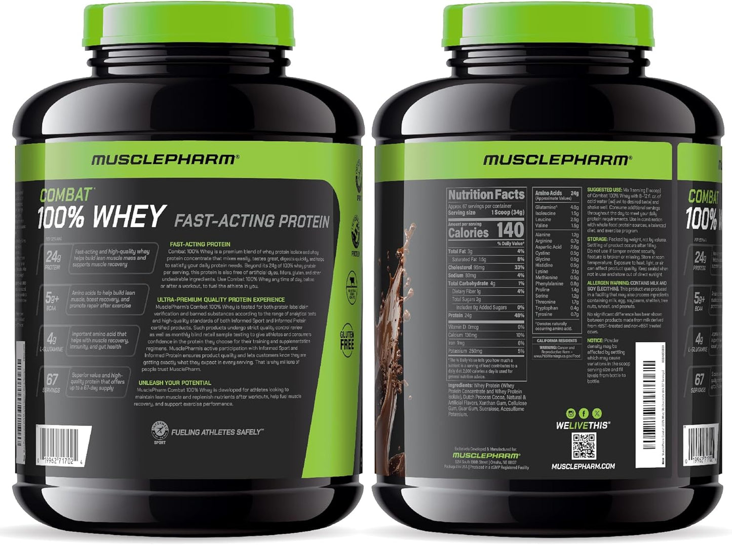 Combat 100% Whey Protein Powder, Chocolate Milk, Fast Recovery & Muscle Gain with Whey Protein Isolate, High Protein Powder for Women & Men, Gluten Free, 5 Lb, 70 Servings