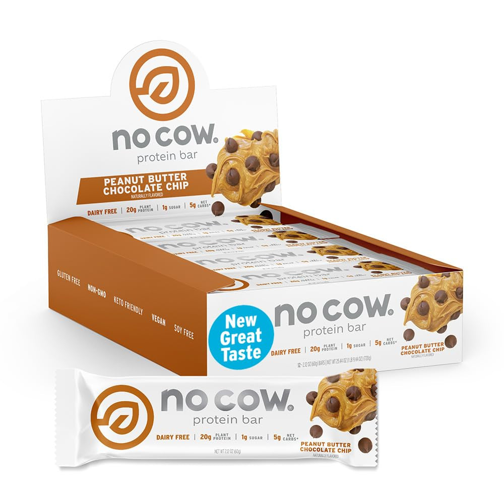 High Protein Bars, Peanut Butter Chocolate Chip - Healthy Snacks, 20G Vegan Protein, High Fiber, Low Sugar, Dairy & Gluten Free (12 Count)