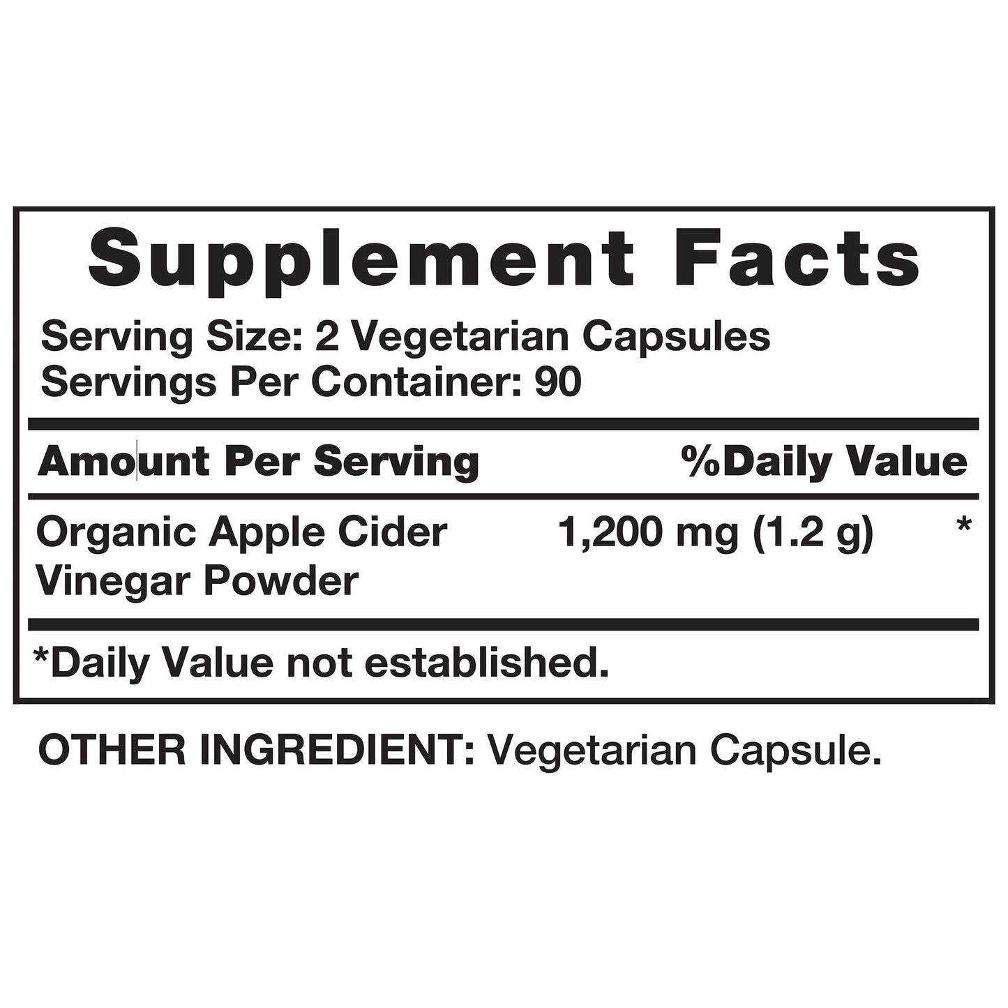 Apple Cider Vinegar 1200 Mg., 180 Capsules