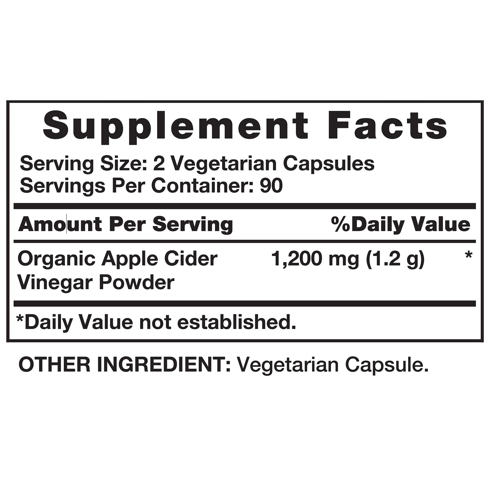 Apple Cider Vinegar 1200 Mg., 180 Capsules